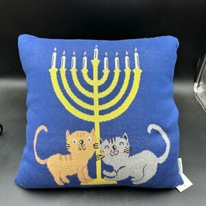 Blue Menorah Cat Decorative Throw Pillow - Holiday, Isaac Mizrahi, Hanukkah
